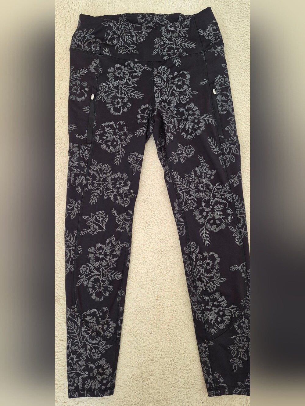 Avia Floral Print Active Leggings in Black and Gray